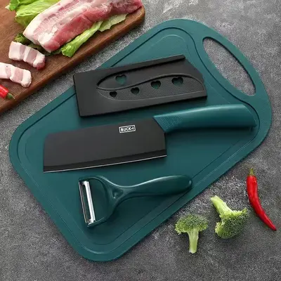 Wholesale black steel blade outdoor portable stainless steel vegetable slicing meat fruit knife kitchen chopping board knife set