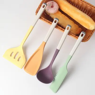 Silikon Spatula ve Kepçe Seti, 4 Parça, Mutfak Süzgeçli Kaşık