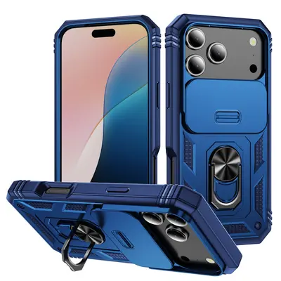 适用iPhone17Pro军事推窗三合一手机壳苹果16指环车载磁吸防摔保 - 7