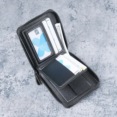 Men's Short Zipper Wallet in PU Leather with Multi-Card Slots and Coin Pocket - 3
