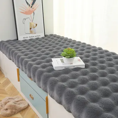 Thick Anti-Slip Plush Window Seat Cushion, Faux Rabbit Fur Look - 13