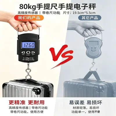 50kg Şerit Mezuralı Taşınabilir El Elektronik Terazisi Şarjlı Model Hızlı Kargo Bagaj Balık Tartısı Mini Asılı Ölçüm Terazisi - 3