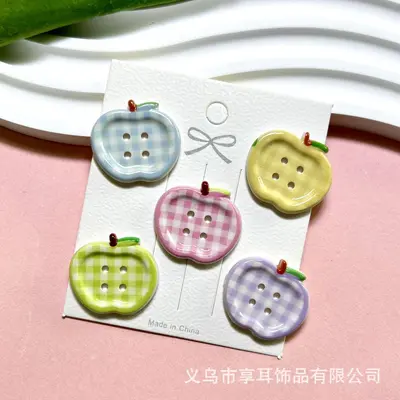 Cute Apple Plaid Button Set for DIY Jewelry and Phone Cases