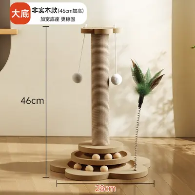Solid Wood Rotating Cat Toy with Sisal Scratching Post - 10