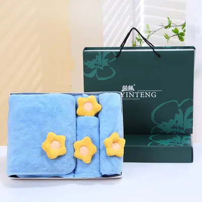 Mercan velvet towel bath towel gift box four-piece shower cap hand towel set wedding gift company annual meeting gift - 11