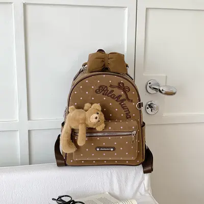 Large Capacity Polka Dot Backpack with Bear Design, 2026 Model, School and Travel - 3