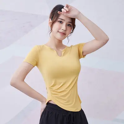 Kadın Kısa Kollu Elastik Yoga ve Koşu T-Shirt Nefes Alabilir - 13