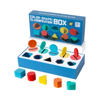 Montessori Wooden Shape and Color Sorting Box, 2-in-1
