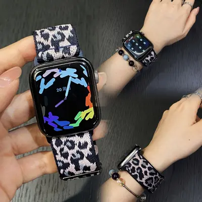 Nylon Camo Leopard Print Watch Strap for Apple Watch S12 and iWatch 12th Gen
