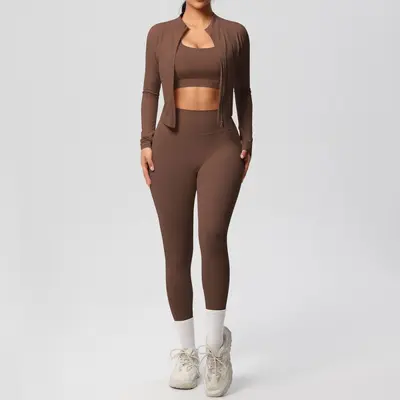 Women's 3-Piece Yoga Sportswear Set, Skin-Friendly Double-Sided Brushed Fabric - 5