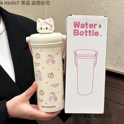 316 Stainless Steel Cat Insulated Cup with Straw, Portable - 9