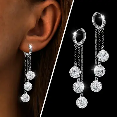 Dreireihige Ohrringe mit Steinen, Shamballa-Design Damen - 6
