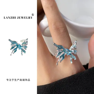 岚芷551-600复古朋克风小众925纯银戒指女蝴蝶韩国欧美跨境饰品男