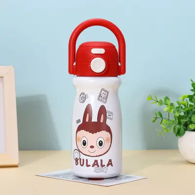 Karikatür Desenli 316 Paslanmaz Çelik Çift İçecek Termos Bardak, Taşıma Kulplu