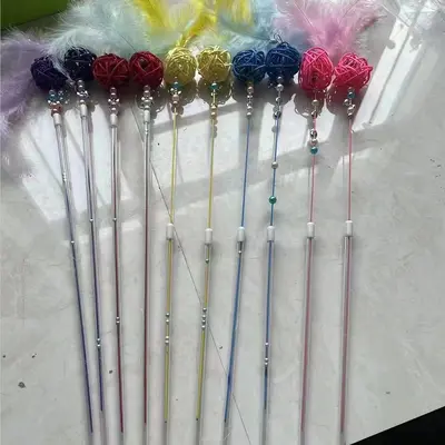 Cat Teaser Wand Toy, Long Handle, Feather and Bell, Replacement Head - 7