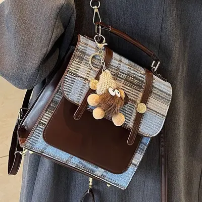 Preppy-Stil Rucksack für Frauen, Nischen-Rucksack, 2025 neue einfache Karo-Schultasche, englischer Stil Damen-Handtasche für den Arbeitsweg - 10