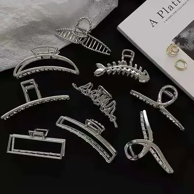 Große silberne Metallhaarspange für dickes Haar, geometrische Haarkralle, Haaraccessoire, koreanische Haiklemme.