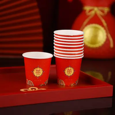 Red Wedding Toast Cups, Small Thick Disposable Paper Cups - 13