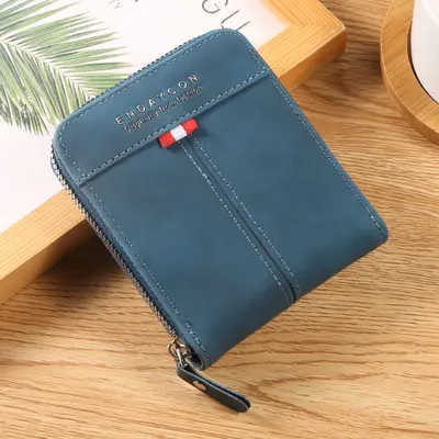 ENDAYCON Men's Short Horizontal Wallet with Zipper Coin Pocket - 9