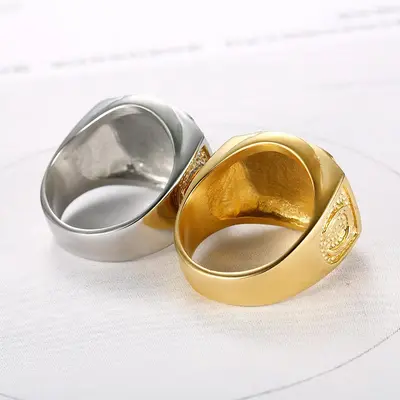 Hip-Hop Men's Ring, Titanium Steel, Gold-Plated, Diamond Horse Head