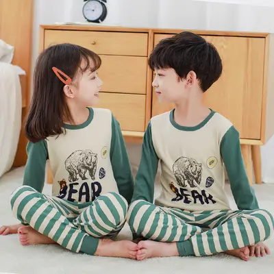 Kids' Pure Cotton Autumn Winter Pajama Set for Boys and Girls - 8