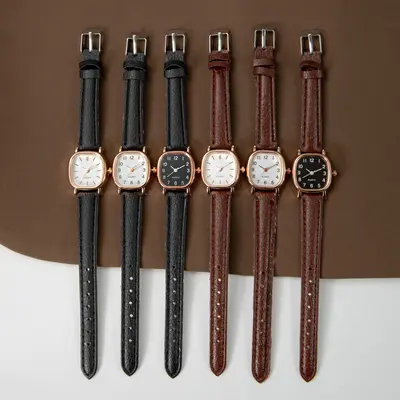 Hersteller von quadratischen Grenzüberschreitungs-Armbanduhren, minimalistisches individuelles Vintage-Quarzwerk, Ledergurt, Damen-Armbanduhr, Damen-Großhandel