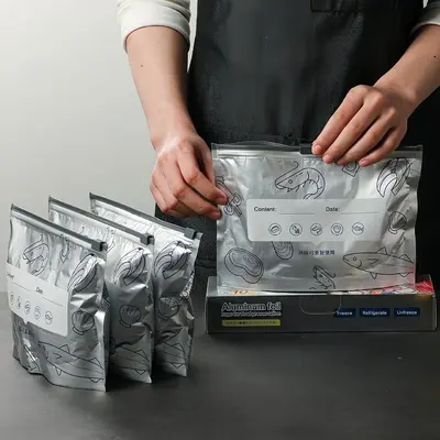 Alufolie-Frischhaltebeutel, verschließbar, lebensmittelecht, für Kühlschrank und Gefrierfa