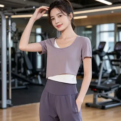 瑜伽服套装女跑步运动健身房晨跑春夏季新款专业速干衣时尚高级感 - 7