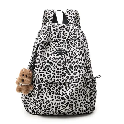 Leopard Print Large-Capacity Laptop Backpack, Korean Style School Bag - 12