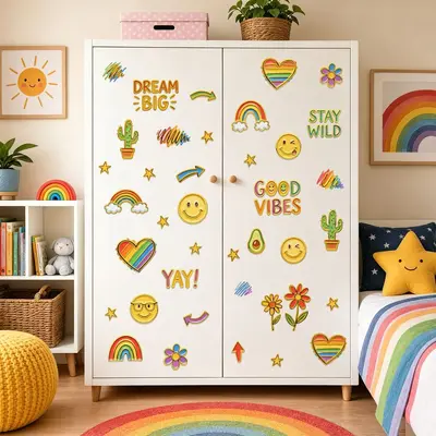 Smiley Rainbow Gold Foil Wall Stickers, Self-Adhesive