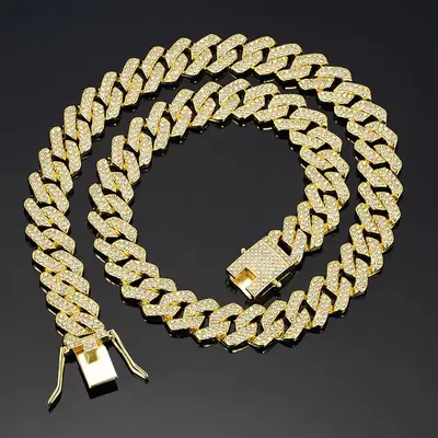 Europa und Amerika Hip-Hop 14MM vollständiger Diamant Raute Kuban Kette Herren Halskette grenzüberschreitend spezielle übertriebene Schlüsselbein Kette Nackenaccesoire - 9