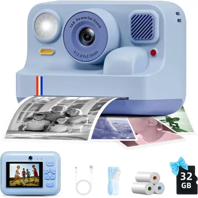 Polaroid tarzı anlık baskı dijital fotoğraf makinesi, HD, Bluetooth, çift kamera, çocuklar - 13