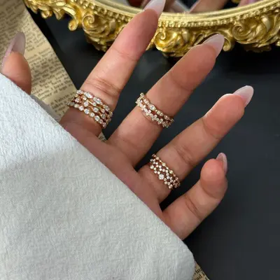 S925 Silber 18K vergoldeter Moissanit-Stapelring für Damen