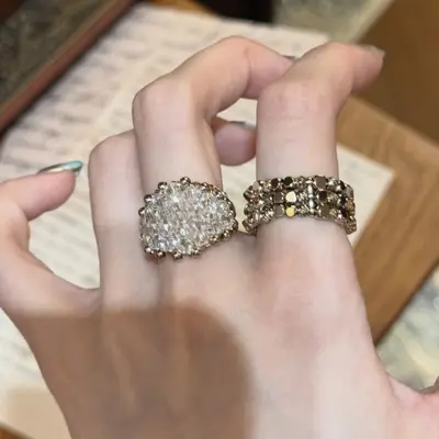 Vintage kristal boncuk yüzük, kahve altını, kadın - 2