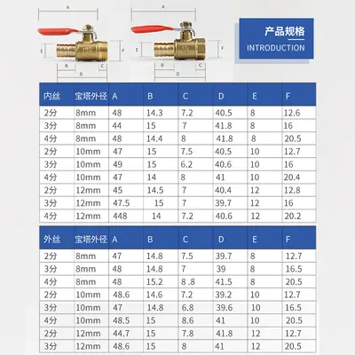 Brass Pagoda Ball Valve Connector DN15, 8mm, 1/2/3/4 Point