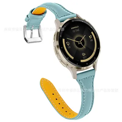 Leather Watch Band Strap 18MM for Garmin Venu 3S/2S Slim Waist Leather Strap, Samsung Huawei Smartwatch T-Type Leather Strap