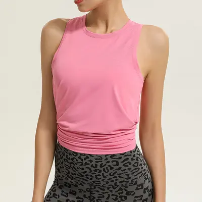 Women's Sleeveless Yoga Tank, Loose Fit, Open Back Fitness Top - 10