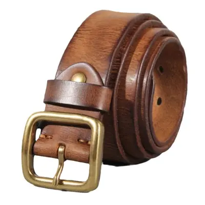 Vintage copper buckle men's belt washed denim belt genuine leather fashion pin buckle men's top grain cowhide belt authentic