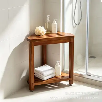 Wooden Bathroom Stool, Double-Layer Anti-Slip Triangle