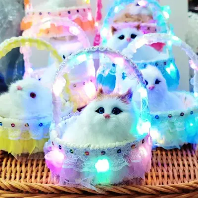 Talking Simulation Kitten Plush Toy with Light-Up Lace Hanging Basket - 13