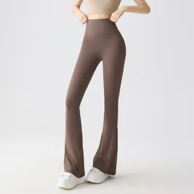 White Micro Flare Yoga Pants, High-Waist Tummy Control, Thin Slim Fit - 10