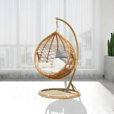 Tek kişilik rattan asma sandalye, karbon çelik çerçeve, balkon ve veranda - 11