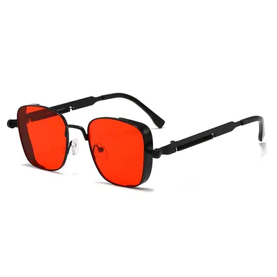 Punk Metal Square Frame Sunglasses for Men with Spring Hinges - 11