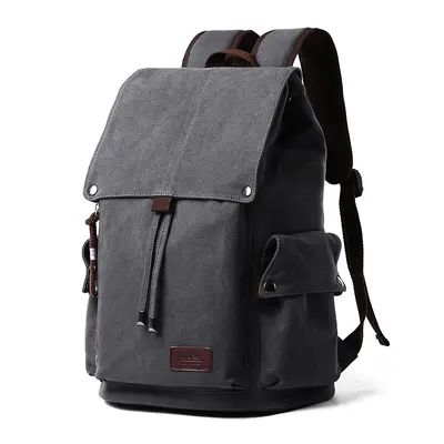 Large capacity men's canvas backpack with laptop compartment, for travel and school - 3