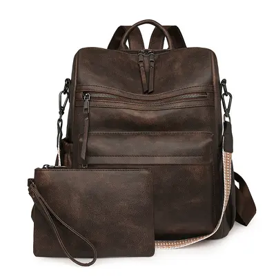 Women's Retro Multifunctional PU Backpack, Large Capacity - 7