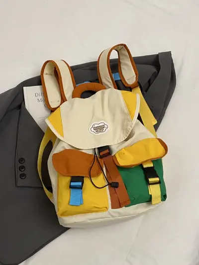 Korean-Style Women's Backpack, Drawstring, Lightweight, Colour-Block - 5