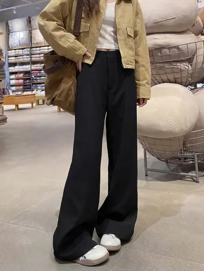 Women's High-Waist Suit Trousers, Straight Drapey Leg