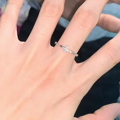 Cross design minimalist open ring for women