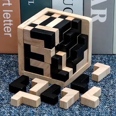 3D Wooden Kongming Lock and Luban Lock Puzzle for Children, 54 Pieces - 3