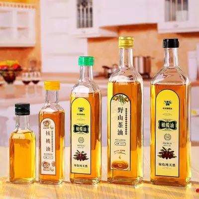 批发透明玻璃方形油瓶山茶油芝麻油瓶方形橄榄油瓶酱油醋分装油壶